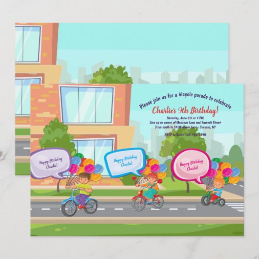 Fiets Parade Verjaardag Uitnodiging (Voorkant / Achterkant)