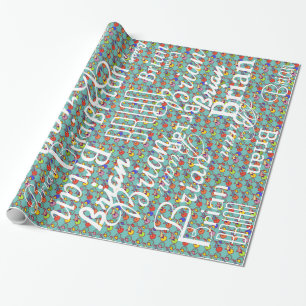 Fiets / patroon van namen gepersonaliseerd cadeaupapier