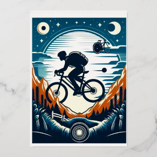 Fiets poster ansichtkaart folie feestdagenkaart