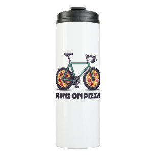Fiets rijdt op pizza thermosbeker