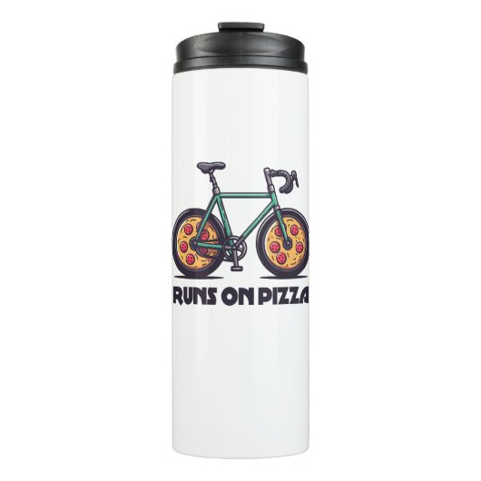 Fiets rijdt op pizza thermosbeker (Voorkant)