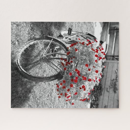  fiets Rood Geranium Flowers Rural Foto Legpuzzel (Horizontaal)