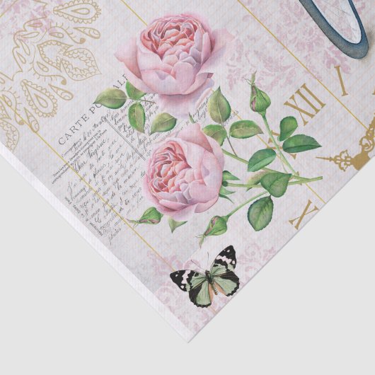  fiets, Rozen en vlinders collage Tissuepapier (Detail)