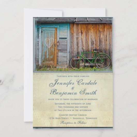  fiets Rustic Barn Wedding Invitations Kaart (Voorkant)