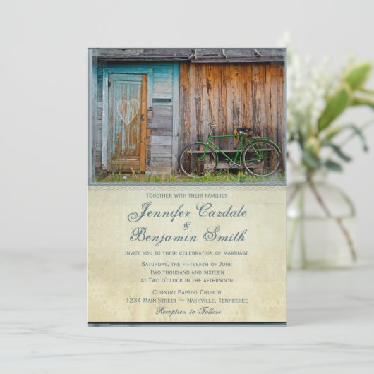  fiets Rustic Barn Wedding Invitations Kaart (Staand voorkant)