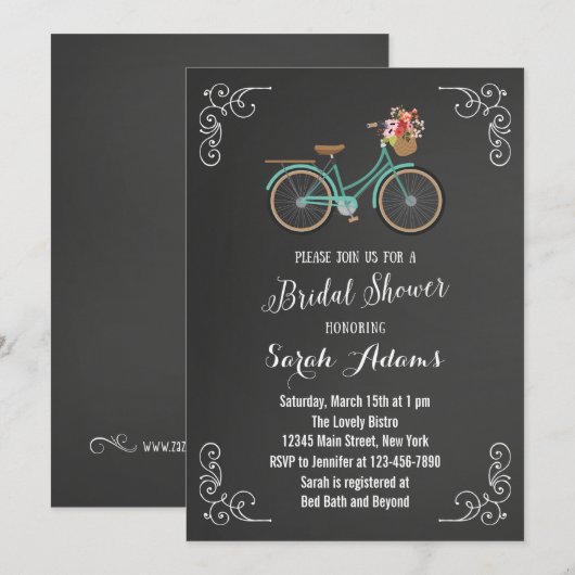 Fiets schoolbord bruids douche uitnodiging (Voorkant / Achterkant)