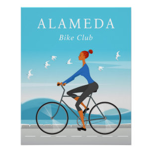 Fiets Sport Vrouw Fietspad Meisje Zee Kust Perfect Poster