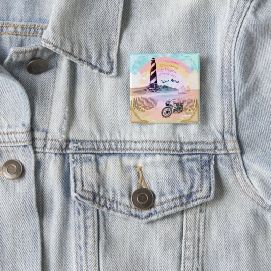 Fiets Stormy Lighthouse Vierkante Button 5,1 Cm (In situ)