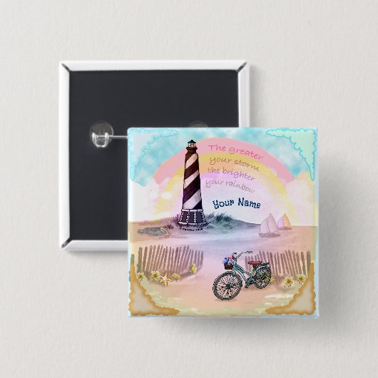Fiets Stormy Lighthouse Vierkante Button 5,1 Cm (Voorkant /achterkant)