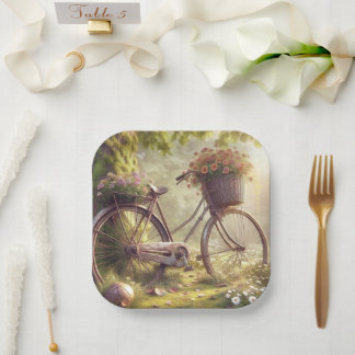 Fiets tussen bloemen op maat gemaakte papieren bor bordje