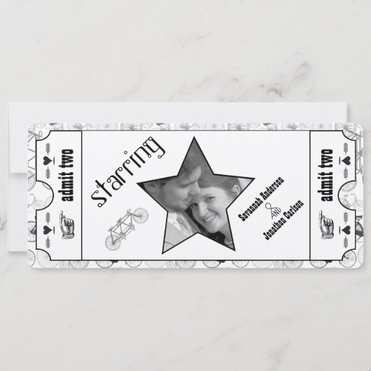 fiets Typography Ticket Wedding Kaart (Achterkant)