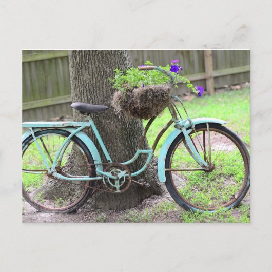  fiets van de bloemenmand in de tuin briefkaart (Voorkant)