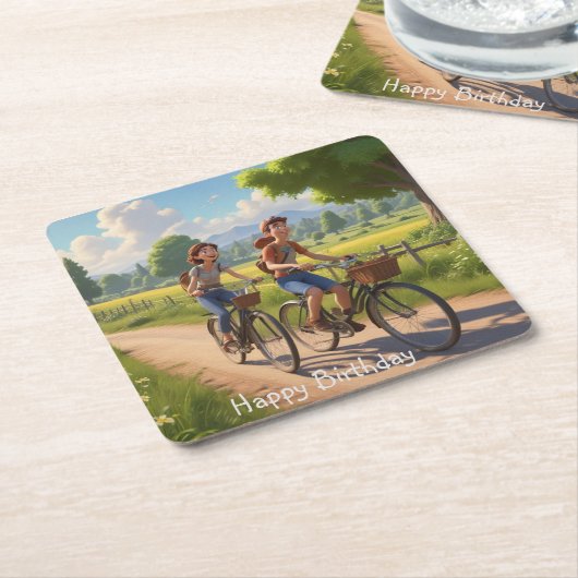 Fiets Verjaardag Kartonnen Onderzetters (Schuin)