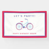 Fiets Verjaardagsfeestje Custom Rood Blauw Spandoek (Horizontaal)