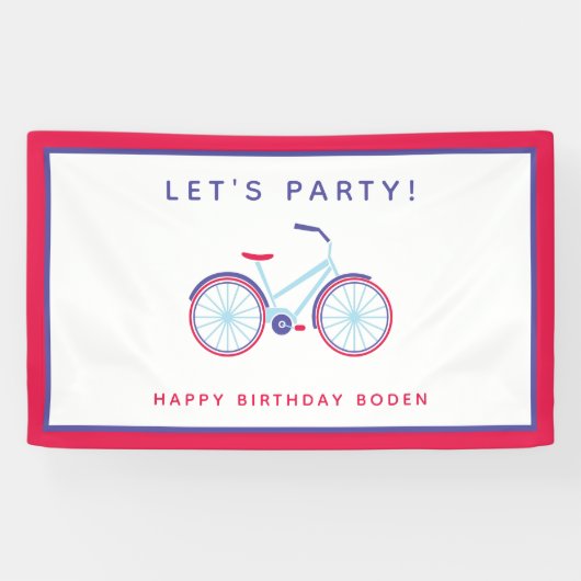 Fiets Verjaardagsfeestje Custom Rood Blauw Spandoek (Horizontaal)
