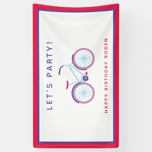 Fiets Verjaardagsfeestje Custom Rood Blauw Spandoek (Verticaal)