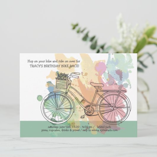 Fiets verjaardagsfeestje uitnodiging (Staand voorkant)