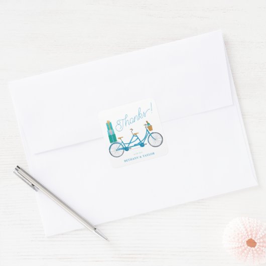 Fiets voor twee aquarel tandem fiets vierkante sticker (Envelop)
