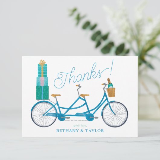 Fiets voor Twee Aquarel Tandemfiets Bedankkaart (Staand voorkant)