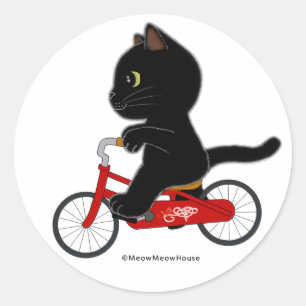 Fiets Zwart Kat Ronde Sticker