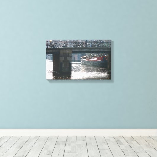 Fietsbrug Winter Scène Amsterdam Canvas Print (Insitu (Houten vloer))