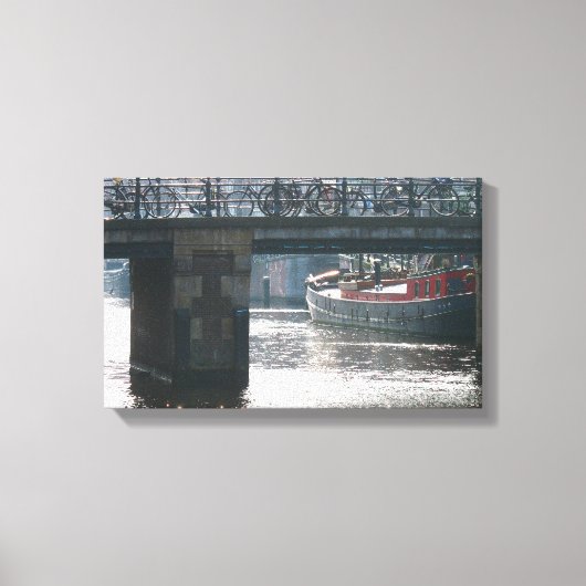 Fietsbrug Winter Scène Amsterdam Canvas Print (Voorkant)