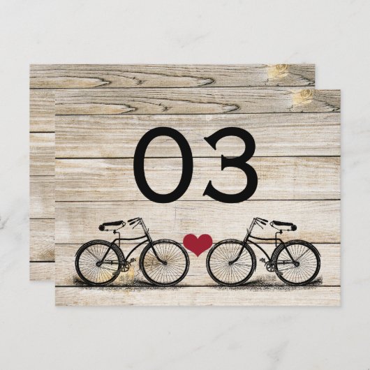 fietsbruiloft tafel nummers briefkaart (Voorkant / Achterkant)