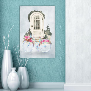 fietscruiser met verrekte bloemen canvas afdruk