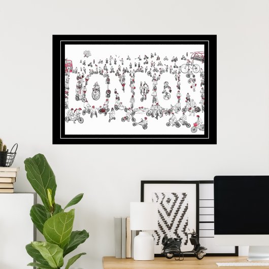 Fietscyclus rond London Line Art Poster (Thuiskantoor)