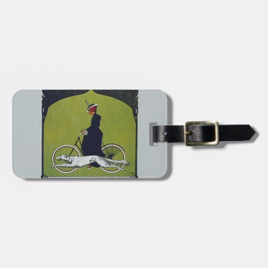 fietsdame en hond bagagelabel (Voorkant horizontaal)