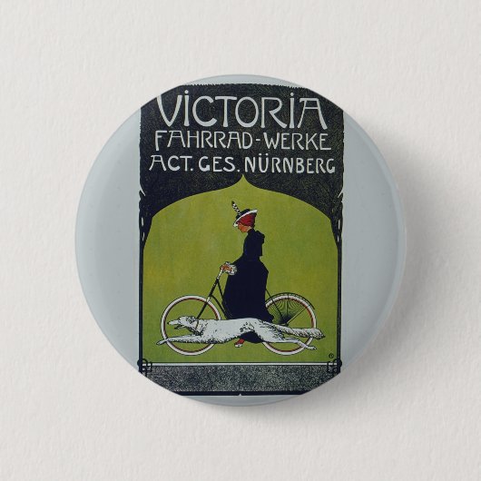 fietsdame en hond ronde button 5,7 cm (Voorkant)