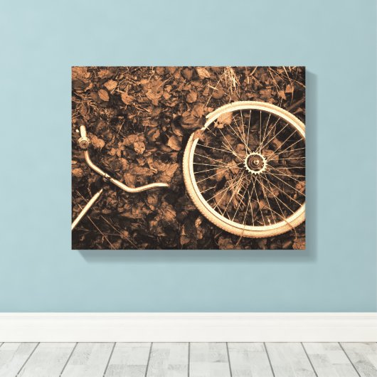 Fietsdelen met herfstbladeren canvas afdruk (Insitu (Houten vloer))