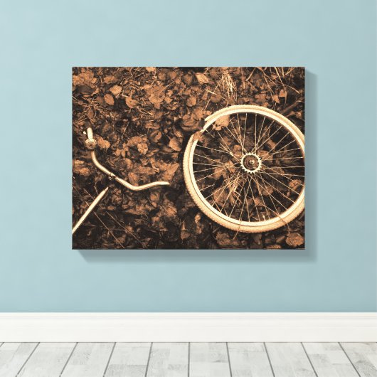 Fietsdelen met herfstbladeren canvas afdruk (Insitu (Houten vloer))