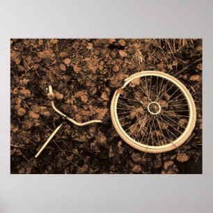Fietsdelen met herfstbladeren poster