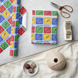 Fietsen aangepaste tekst vier iconen kleurrijk cadeaupapier