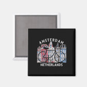 Fietsen Amsterdam Nederland Grafisch Magneet (Voorkant / Achterkant)