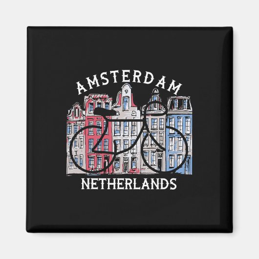 Fietsen Amsterdam Nederland Grafisch Magneet (Voorkant)