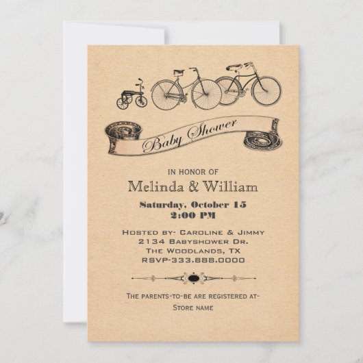  fietsen Baby shower Uitnodiging (Voorkant)