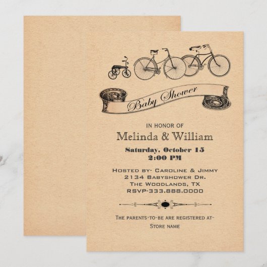  fietsen Baby shower Uitnodiging (Voorkant / Achterkant)