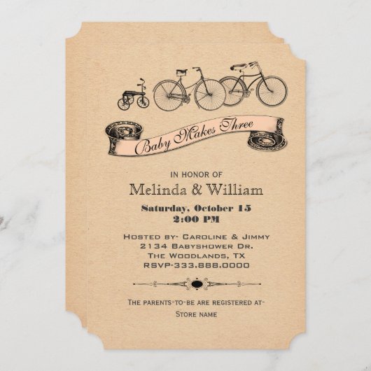  fietsen Baby shower Uitnodiging 2 (Voorkant / Achterkant)