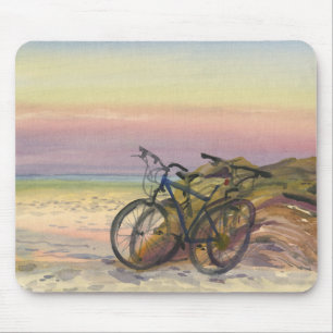 Fietsen bij de Zee bij Zonsondergang Aquarel Muismat