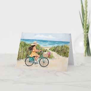 Fietsen bij het strand Waterverf Stationery Kaart