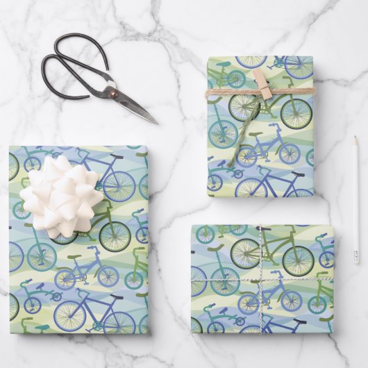 Fietsen Blauw Groen Inpakpapier Vel (Voorkant)