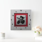 Fietsen; blik van geborsteld metaal vierkante klok (Huis)