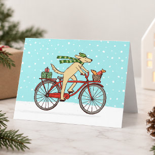 Fietsen Dog en Squirrel Whimsical Happy Holiday Feestdagen Kaart