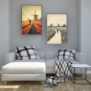 Fietsen door tulpenvelden – Nederlands platteland Poster