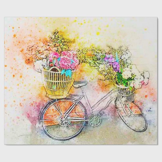 Fietsen en bloemen cadeaupapier (Vlak)