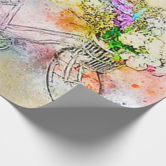 Fietsen en bloemen cadeaupapier (Hoek)