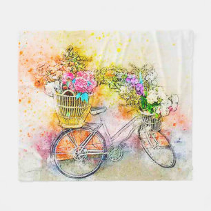 Fietsen en bloemen fleece deken
