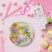 Fietsen en bloemen papieren bordje (Feest)